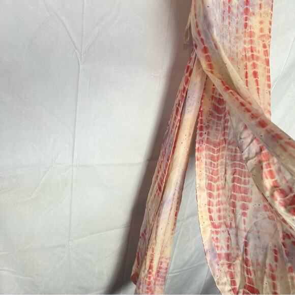 Free People Remember When Split Side Tie Dye Chiffon Ivory Long Top Dress Medium - Picture 8 of 10